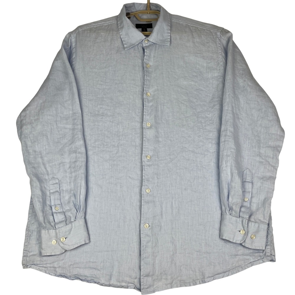 Club Room Button Down Shirt Mens XL Luxury 100% Linen Light Blue Long Sleeve